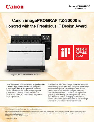 Canon imagePROGRAF TZ-30000 is Honored with the Prestigious iF Design Award